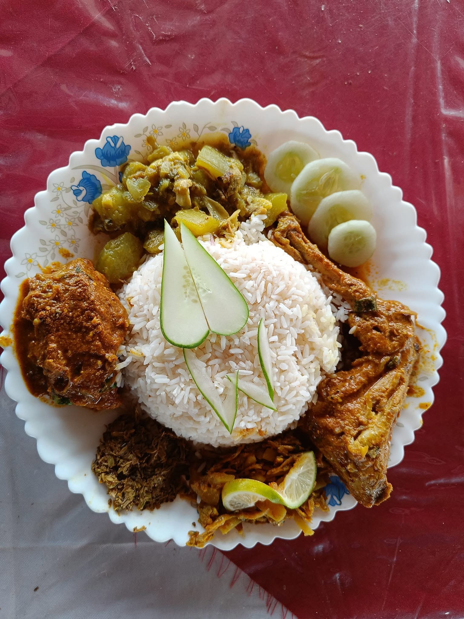 Traditional Bengali Platter with Chicken Curry