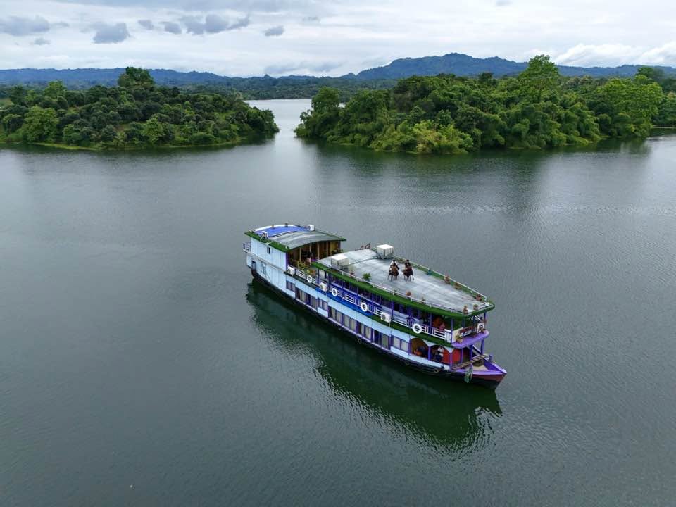 Aerial View of the Royal Boat Cruising the Lake